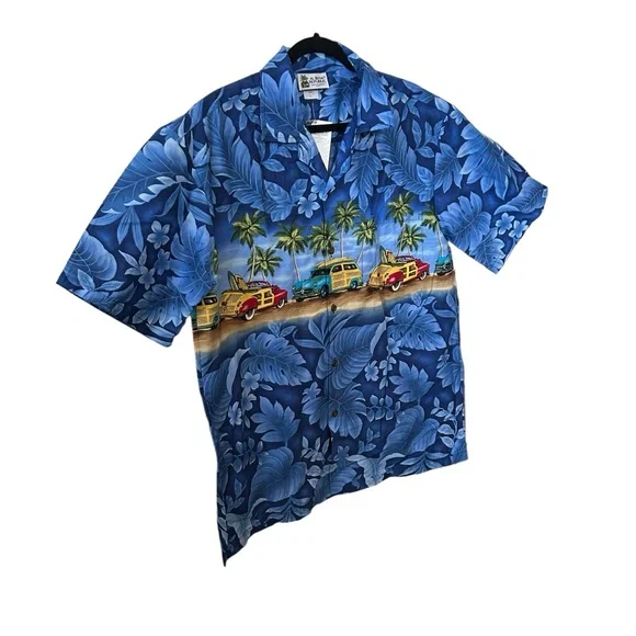 Aloha Republic Short Sleeve Blue Hawaiian Print Button Down Size Large Shirt. - Picture 2 of 8